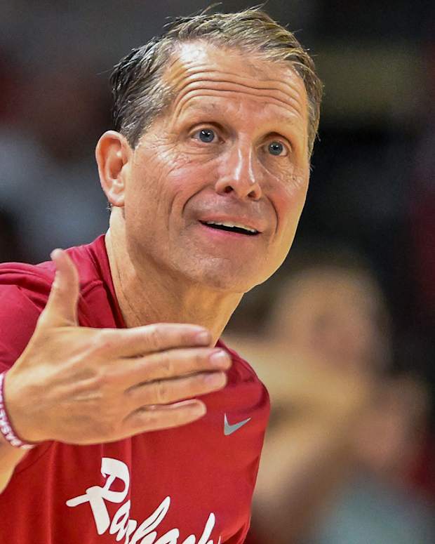 Razorbacks coach Eric Musselman on sidelines against Purdue on Saturday